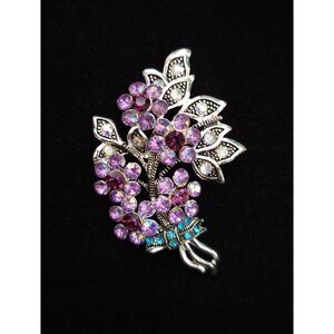 Vtg Nina Ricci Avon Purple, Blue, AB Rhinestone Bouquet Floral Brooch Pin SIGNED